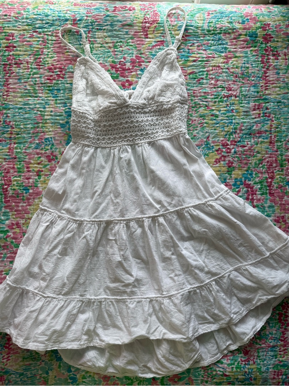 White Crochet Bodice Tiered Sundress